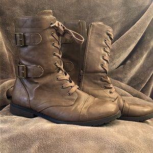 Deep brown taupe boots above the ankle faux lace up booties